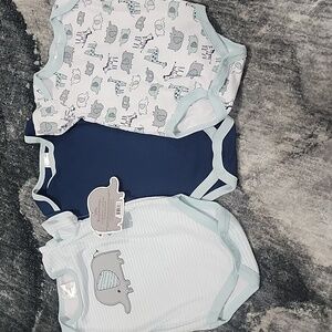 3 Pack Baby Bodysuits Set - Elephant Print and Navy